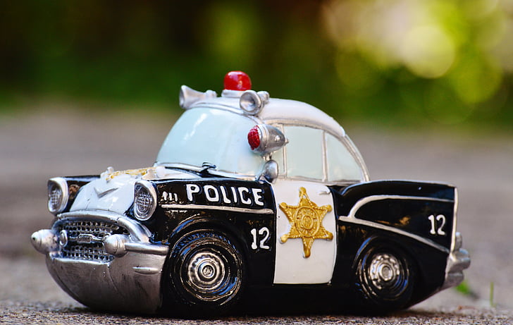 policia, auto, cotxe de policia, retro, cotxe patrulla, model de cotxe, en miniatura