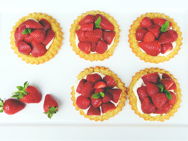 strawberry shortcake, strawberries, dough, fruits, fruit, frisch, cream