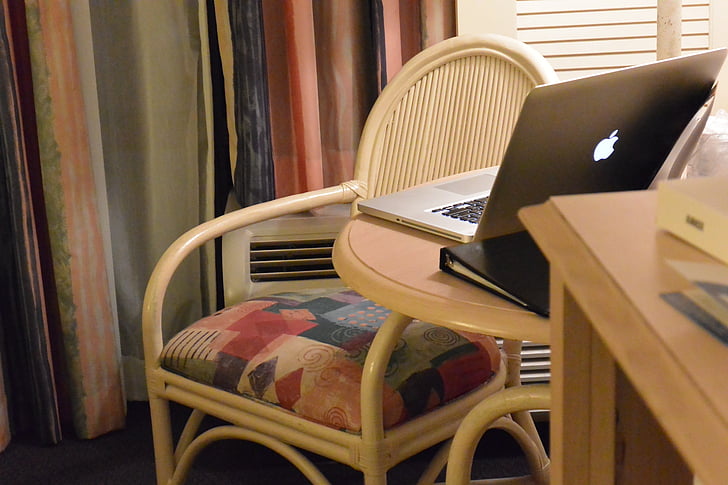 stoel, computer, bureaublad, Mac, MacBook, Apple, hout