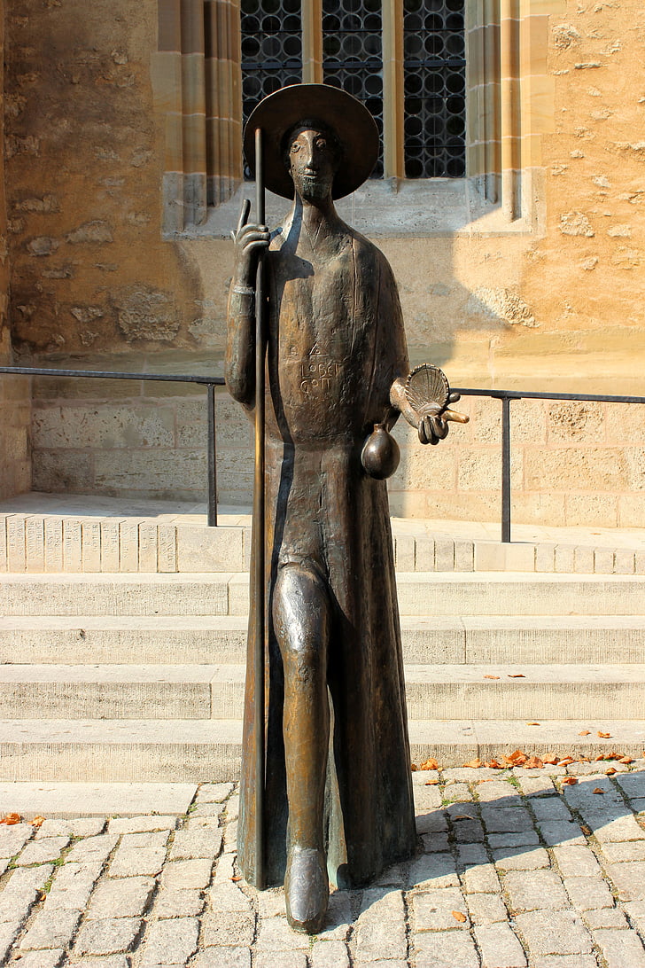 szobrászat, zarándok, Compostela katedrálisa, emlékmű, történelmi, régi, épület