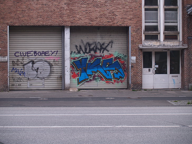 Graffiti, Kiel, calle, Alemania, azul, schleswig-holstein, ciudad