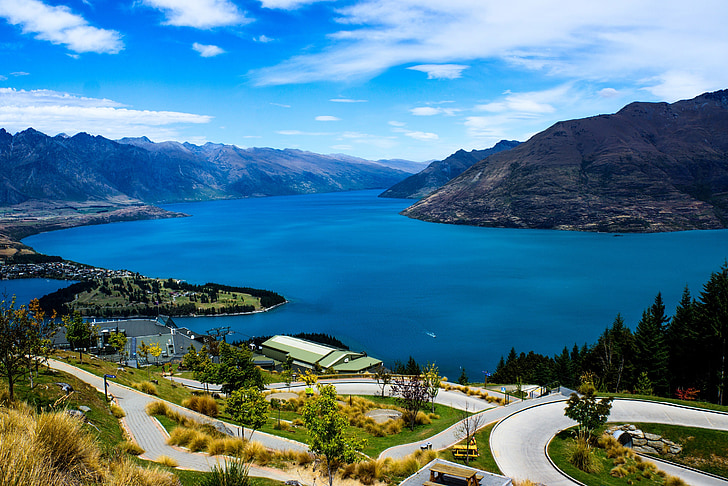 Lago wakatipi, Nueva Zelanda, Queenstown, góndola, verano, paisaje, montaña