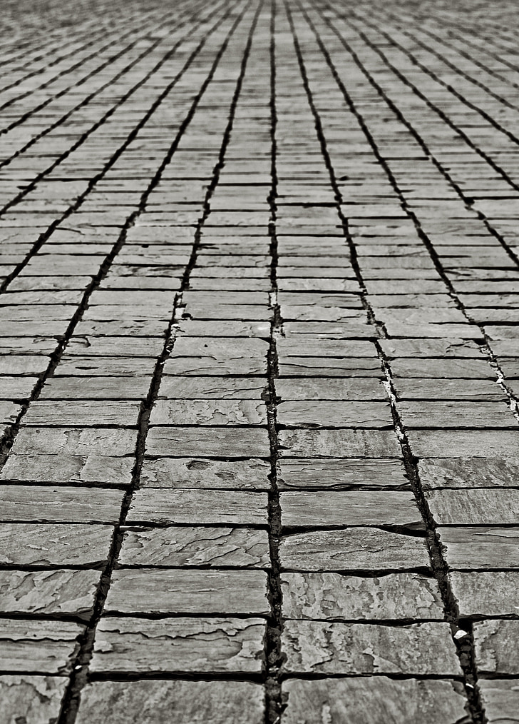 cobblestones, paving stones, ground, road, away, patch, pavement