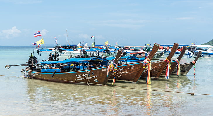 tour isola di phi phi, Phuket, Thailandia, spiaggia, Barche di legno, mare, acqua
