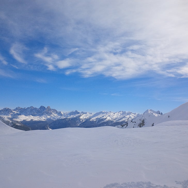 Južni Tirol, Obereggen, planine, padanje snijega, ter