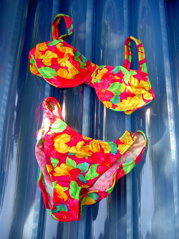 bikini, two-piece swimwear, females, women, two-parter, pink, orange