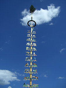 maypole, may, tradition, sky, blue, cloud, clouds