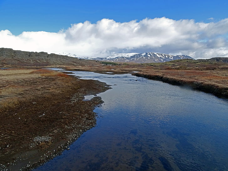 river, glacier, mountain, iceland, pingvellir, crystal clear, water