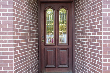 дървени врати, тухли, вратата начин, вход, архитектура, Прозорец на врата