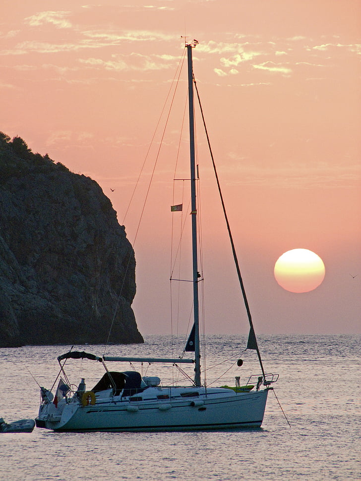 solnedgang, Mallorca, sjøen, støvel