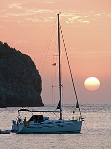 solnedgång, Mallorca, havet, Boot
