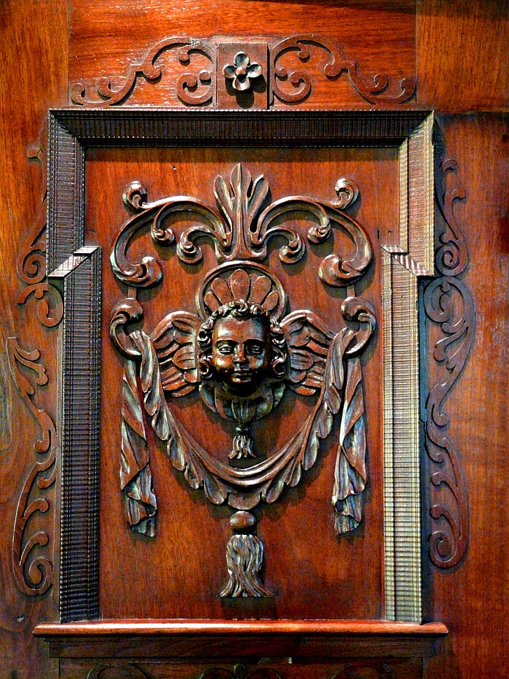 ornament, cabinet, carved, wood, pattern, face, wood - Material