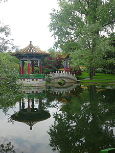 Pagoda, Bridge, sjön, arkitektur, Pavilion, kulturer, träd