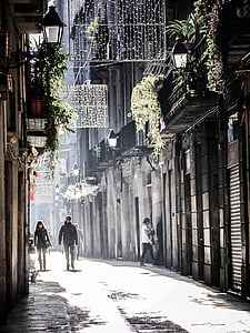 Barcelona, calle, urbana, España, casco antiguo, escena urbana, personas
