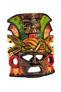 maska, drevené, izolované, vyrezávané, maľované, so suvenírmi, Tribal