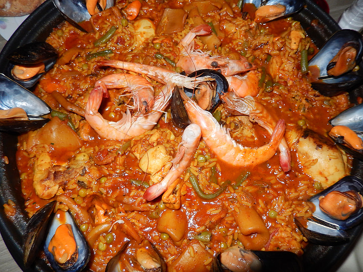 paella, rice, crustaceans, food, spanish