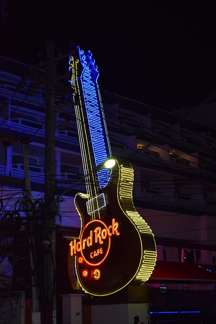 guitar, neon, belysning