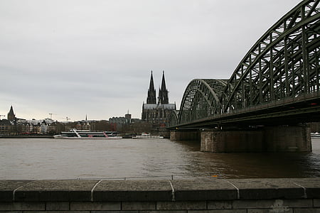 l'església, Catedral de Colònia, Pont, arquitectura, punt de referència, tren, edifici