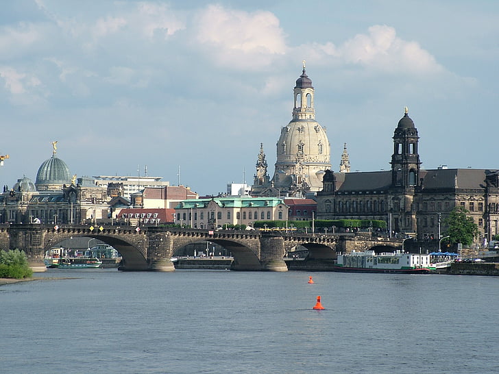 Drážďany, Frauenkirche, Canaletto zobrazení, historicky, Saska, Labe, rieka