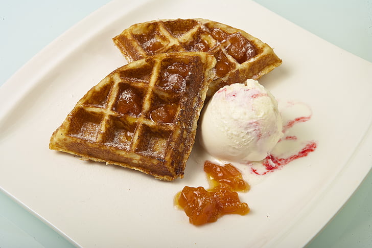 waffle, sweet, ice cream, dessert jelly, pastry, food and drink, sweet food
