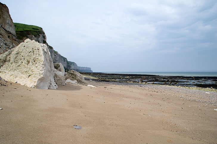 beach, cliff, coastline, side, sea, sand, normandy