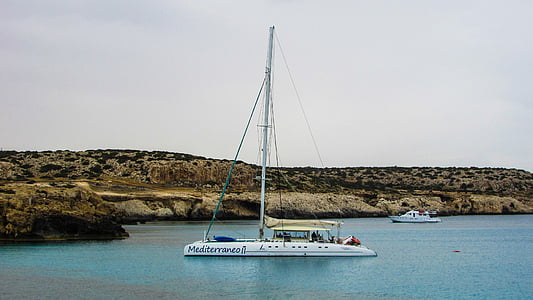 Chipre, Cavo greko, mar, barco, catamarán, Laguna, azul