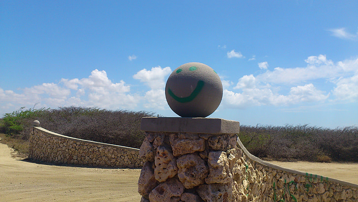 Smiley, ciel bleu, mur, Aruba, statue de, maçonnerie en pierre, Pierre