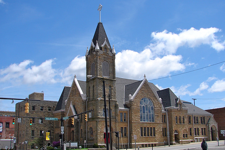west Park avenue, Mansfield, Luteránský kostel, budova, náboženské, Exteriér, věž