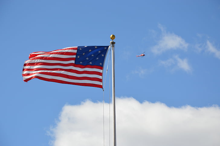vlajka, Americana, UnitedStates, Amerika, Spojené státy americké, vrtulník, obloha
