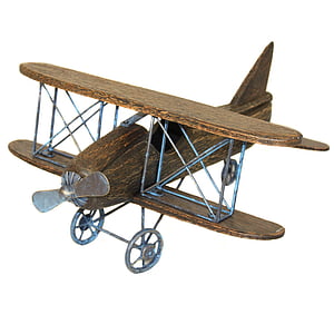 vintage, plane, biplane, wood, fly, white background, studio shot