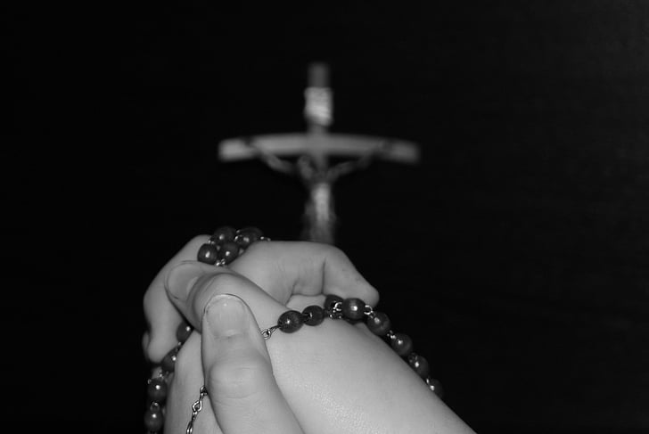 pray, hands, rosary, prayer, faith, religion, cross