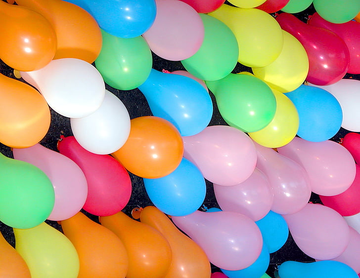 farverige balloner, part, dekorative, ballon, fest, fødselsdag, dekoration