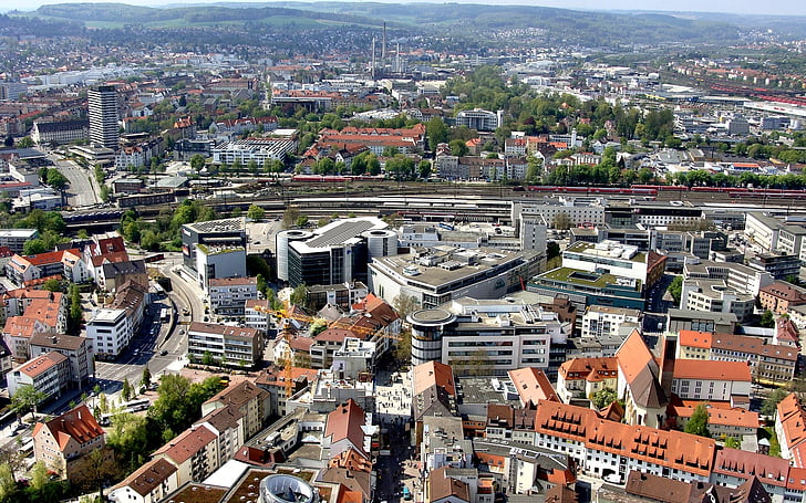 Ulm, Münster, voetgangerszone, Treinstation, Ulm kathedraal, Outlook, West