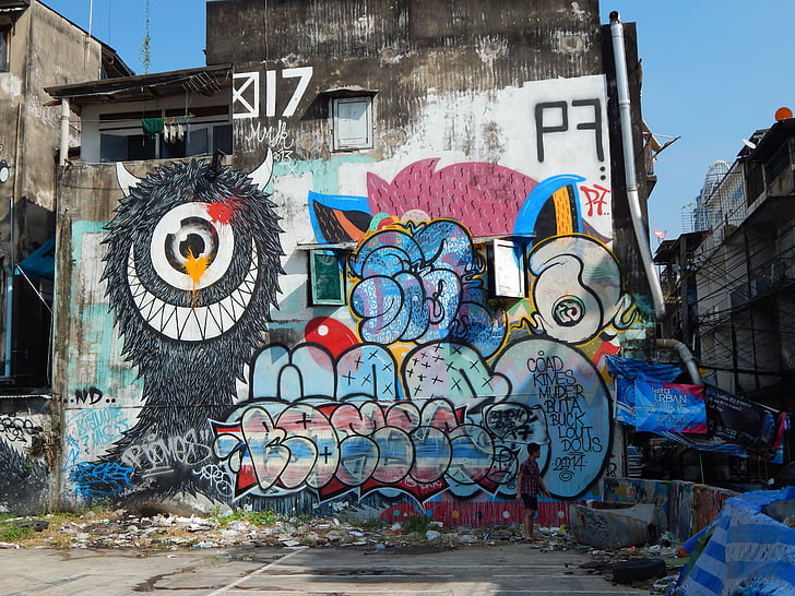 Graffiti, Bangkok, arte di strada, pittura, Via, Asia, Thailandia