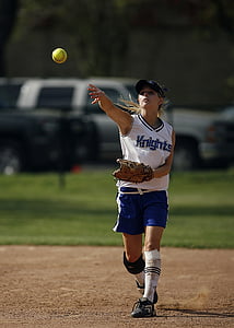 softball, player, throwing, ball, game, competition, female