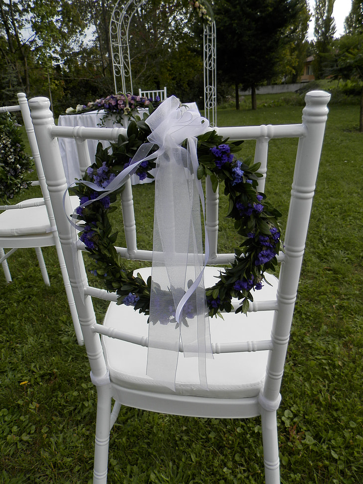 椅子, 結婚式, 風景, 花輪