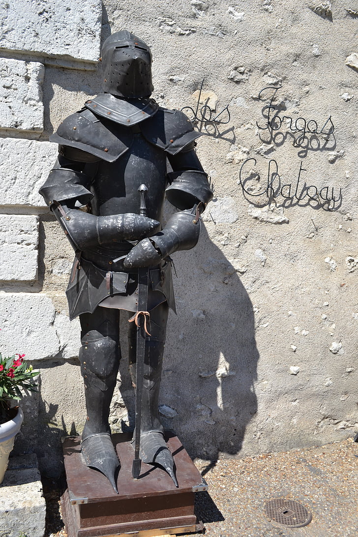 Ridder, Knight rustning, sværd, hjelm, plastron, spalliere, cubitiere