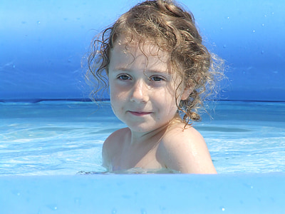 trẻ em, Cô bé, lọn tóc, bơi lội, nước, mùa hè, bơi ngoài trời
