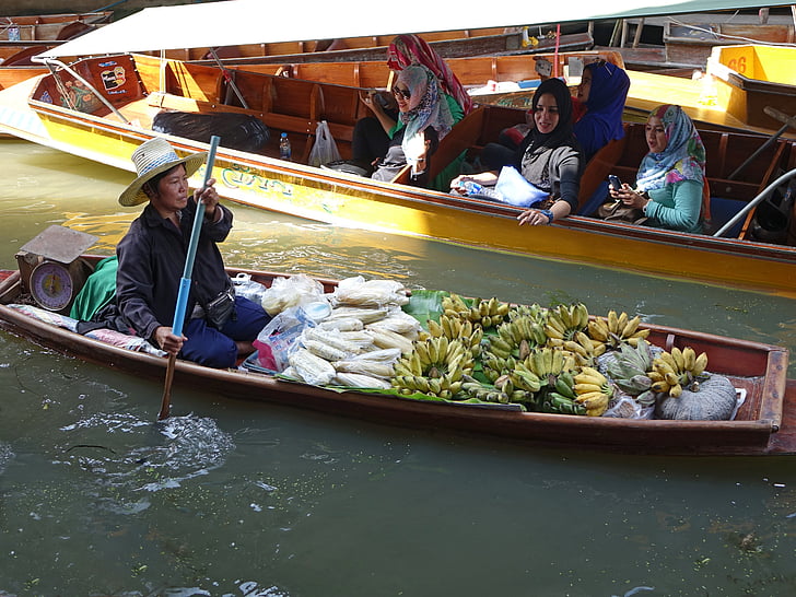 Damnoen Saduak Floating Market, Thái Lan, truyền thống, Băng Cốc, nước, trên thị trường, mọi người