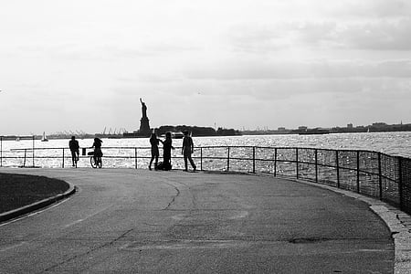 Statua wolności, czarno-białe, amerykański, new york city, Manhattan, Wyspa, Pani