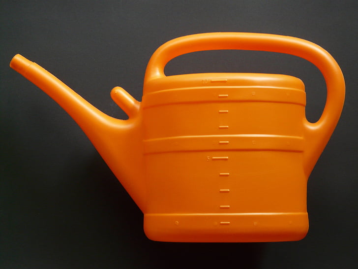watering can, casting, orange, plastic, water