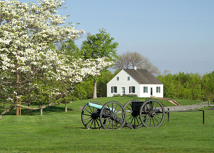 ved Antietam, Maryland, kanon, slagmarken, landskapet, planter, himmelen
