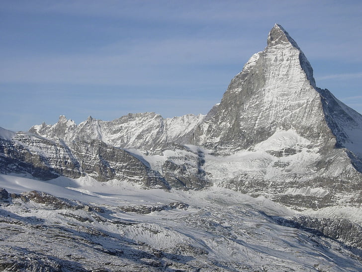 Matterhorn, Zermatt, Valais, alpejska, krajobraz, góry, lód