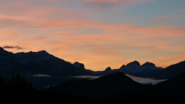 Hora, krajina, východ slunce, obloha, Panorama, ráno, den