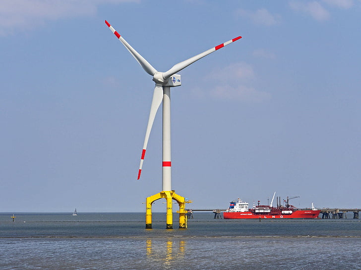 molinet de vent, en alta mar, Mar de Wadden, vats, 5 MW, Jade, Wilhelmshaven