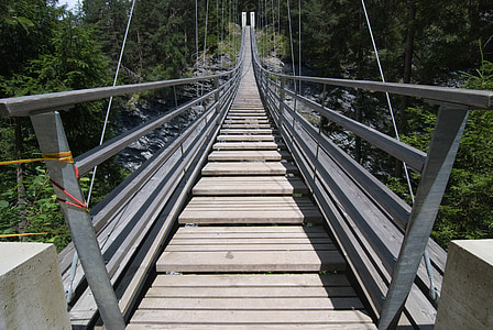 Puente de la suspensión, caminata, puente, Trek, montaña, colgante, naturaleza