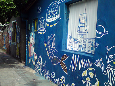 Graffiti, peinture, rue, mur, style, artistique, oeuvre