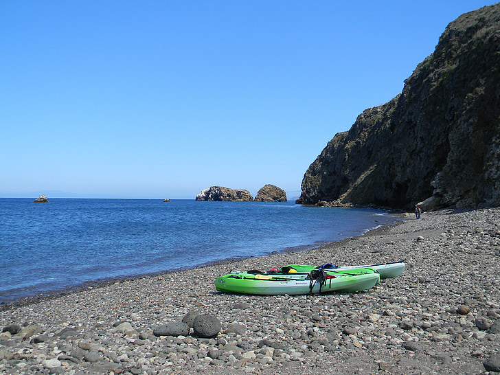 kayak, kayaks, plage, kayak de mer, s’asseoir sur le haut de la page kayak, océan, kayak