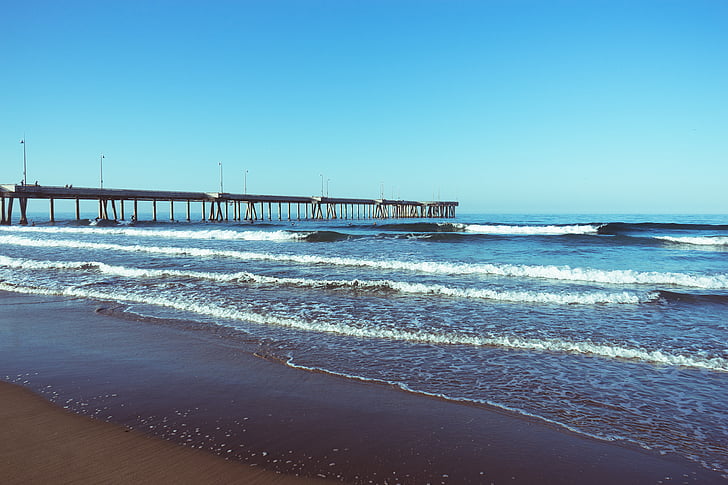 фотография, мост, близо до, океан, през деня, море, Кей