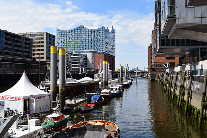 Hamburg, bağlantı noktası, Elbe, Hamburg liman, gemi, önyükleme, liman kenti